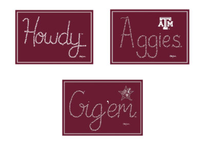 Texas A & M University note card set including Howdy, Aggies and Gig 'em designs each created of hand-printed Bible verses