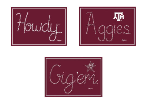 Texas A & M University note card set including Howdy, Aggies and Gig 'em designs each created of hand-printed Bible verses